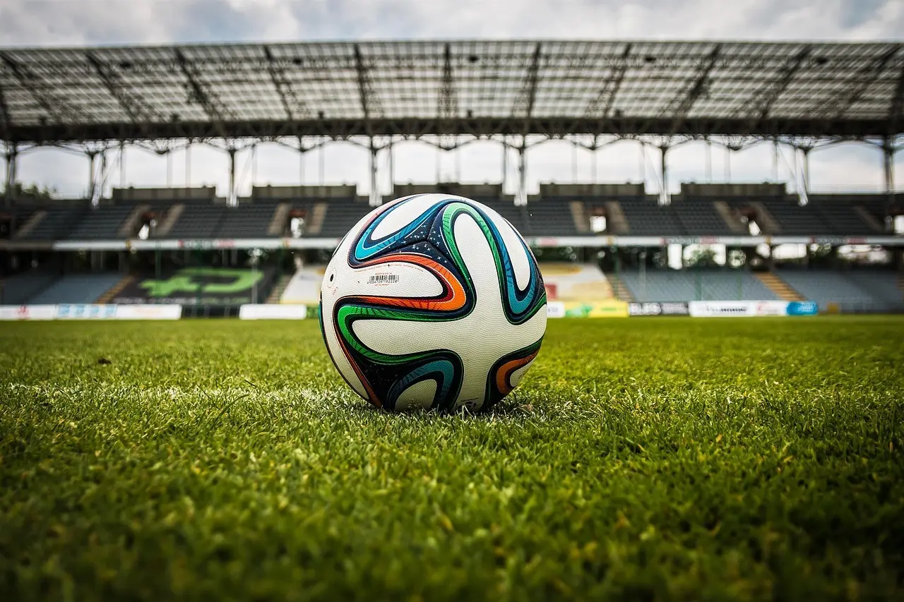 Fodbold på græs i et stadion
